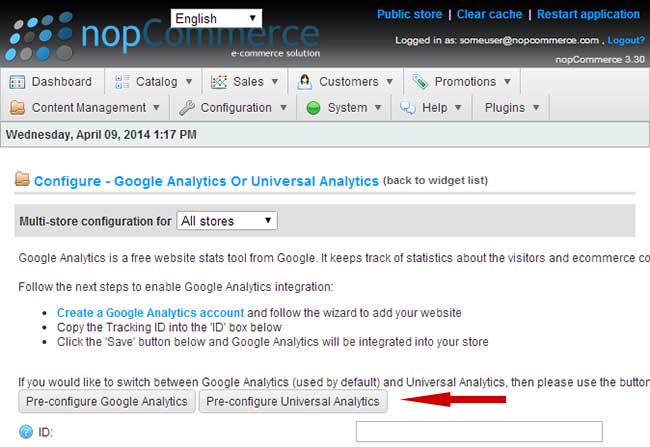 nopCommerce Google Universal Analytics